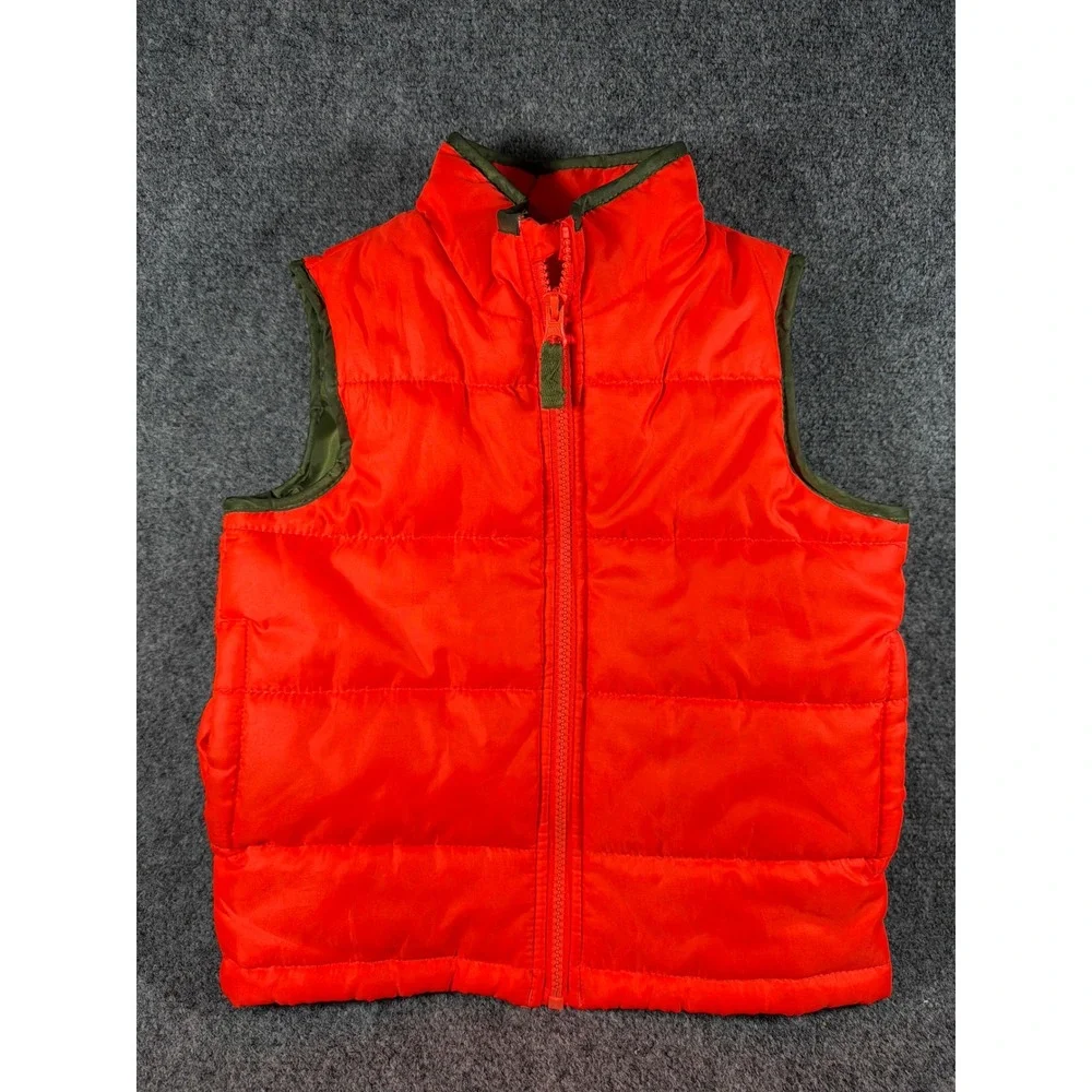 OshKosh Bgosh Kids Orange Puffer Vest Olive Green Lining Size 4 B216E413-OK
